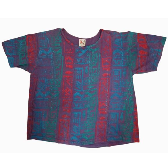 90s EZL Shirt One Size up to 1X Blue Purple Rasta Raggae Tropical Festival Boho - Picture 4 of 11